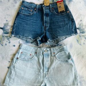 Levi's Women's Jean Shorts - Dark Blue and Light Blue